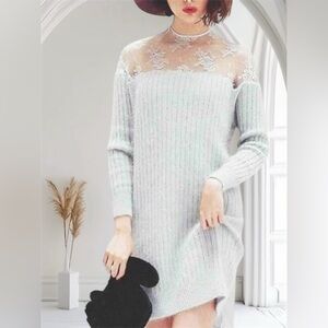 Snidel Lace Blocking Knit mini sweater-dress long-sleeved, ribbed knit. Sz M
